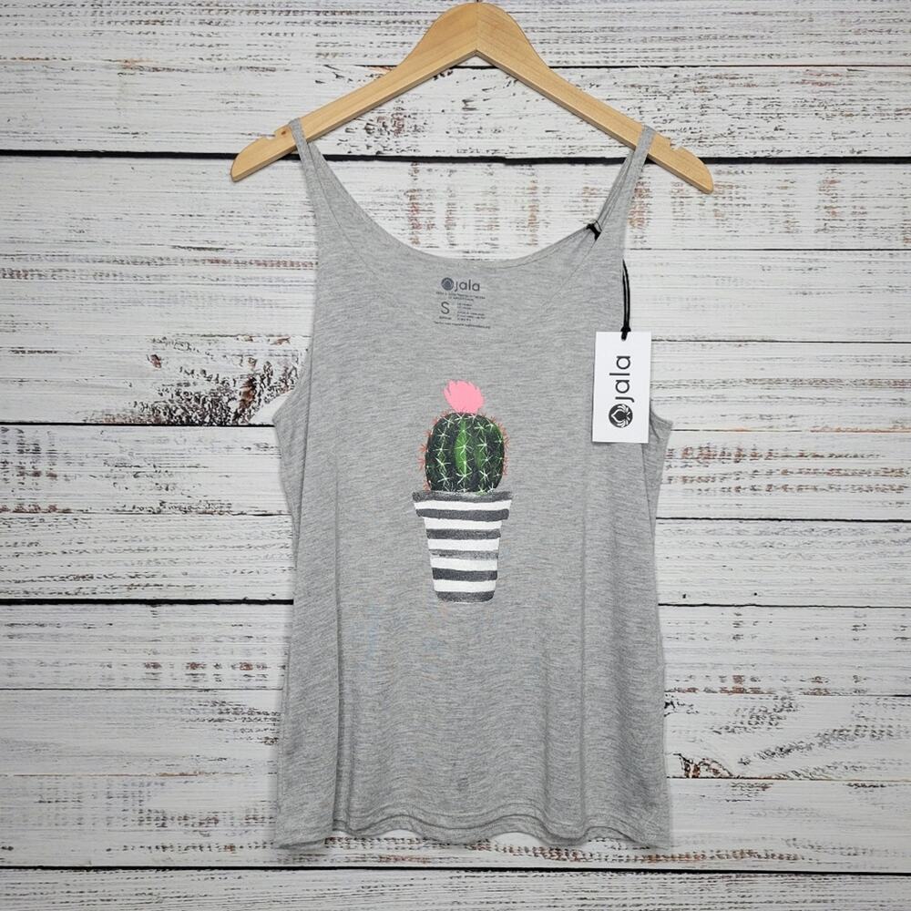Jala Yoga Tank Top Grey Cactus Graphic | Small